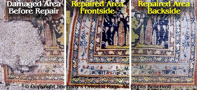 Shadys.com Area rug cleaning Pittsburgh before after rug repair