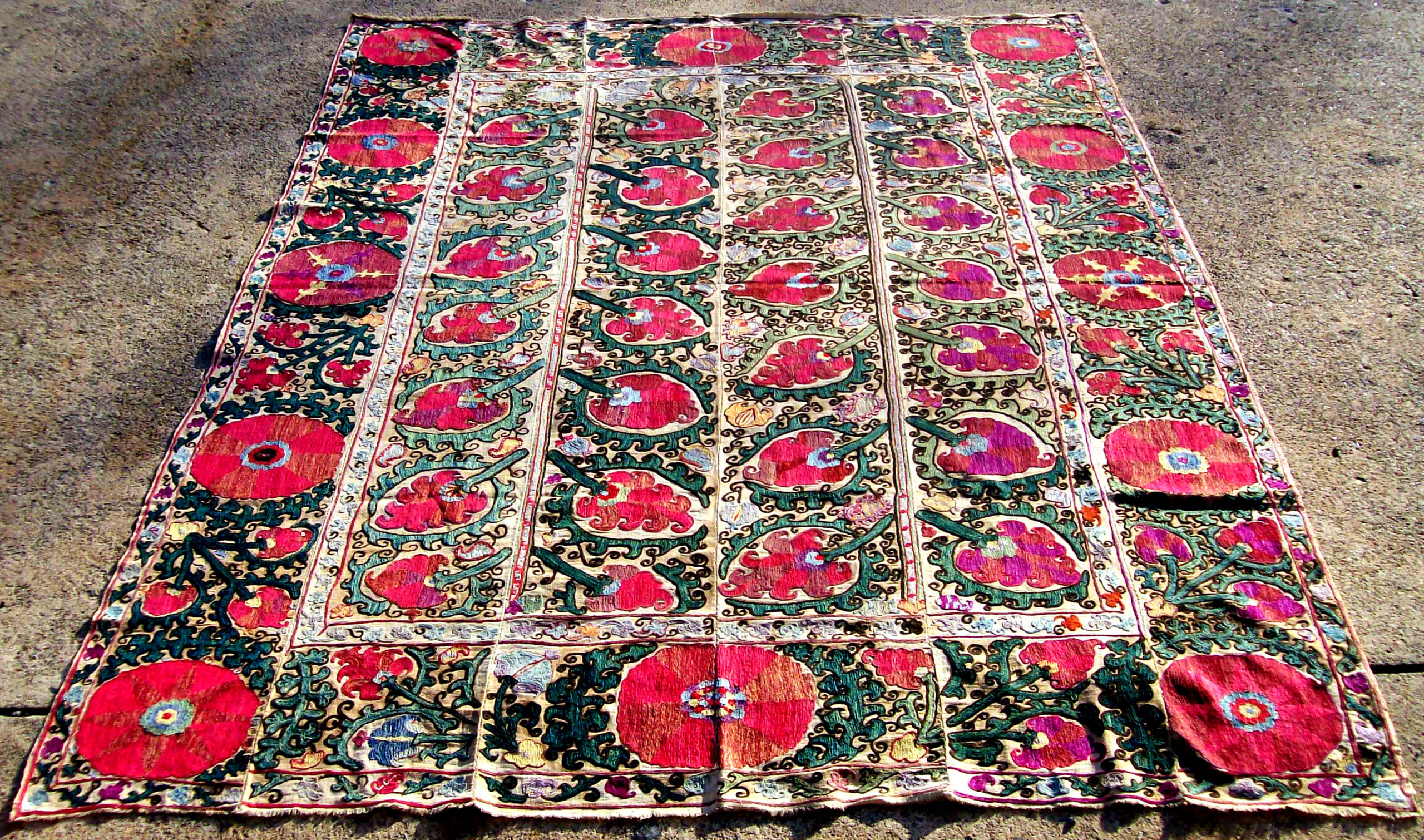 Zuzani Silk Embroidered Rug circa 1870