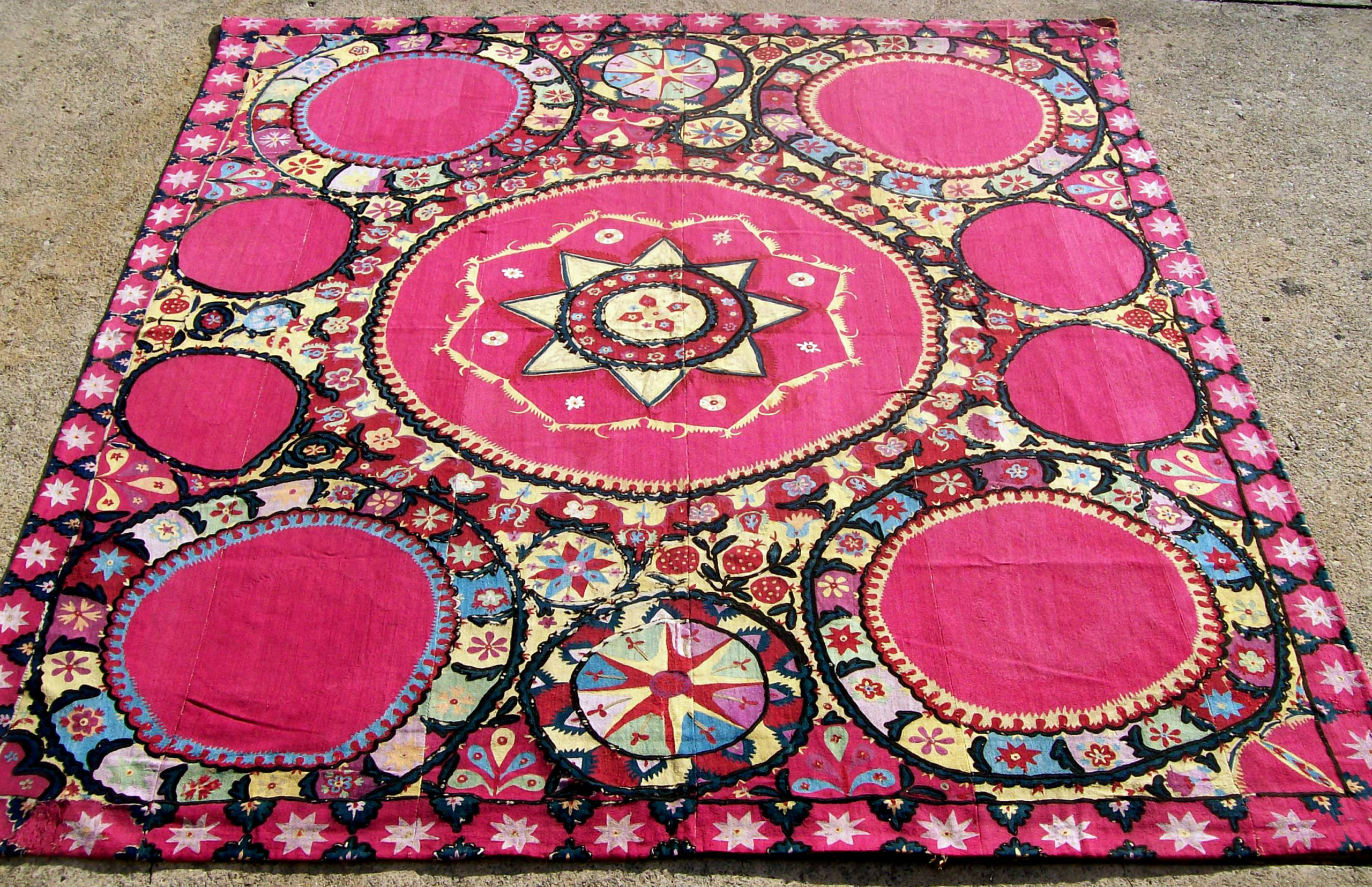 Uzbekistan Silk Embroidered Rug circa 1870-1880